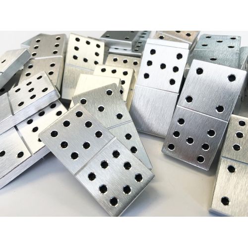  F2metalworks Double 9 Aluminum Dominoes with Black Dots - Standard Size Dominoes