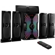 FA Frisby Audio Frisby Audio 125 Watt Home Theater 5.1 Surround Sound Speaker System with Subwoofer, Bluetooth Wireless Streaming from Devices & Media Reader, RGB LED Pulse Lighting, Digital Optic