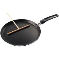 Fackelmann Crepepfanne mit Streicher Ø 25 cm, fuer hauchfeine Crepes, Pfannkuchenpfanne, mit Verteiler, Crepe maker fuer fast alle Herdarten (Farbe: Schwarz/Braun), Menge: 1 Stueck