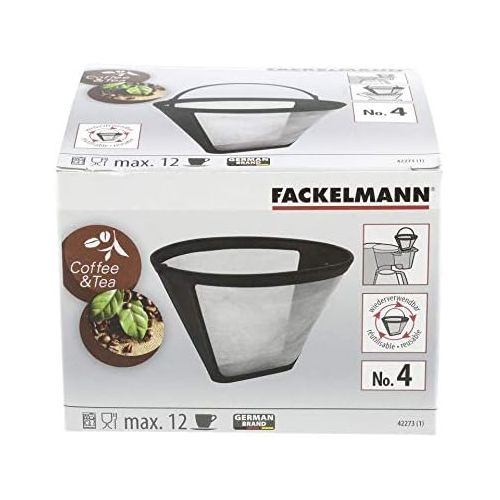  FACKELMANN Fackelmann Silberton Dauerkaffeefilter Nr. 4, Permanent Filter aus Edelstahlgewebe - fuer Kaffee & als Teesieb verwendbar (Farbe: Silber/Schwarz), Menge: 1 Stueck