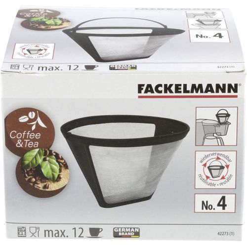  FACKELMANN Fackelmann Silberton Dauerkaffeefilter Nr. 4, Permanent Filter aus Edelstahlgewebe - fuer Kaffee & als Teesieb verwendbar (Farbe: Silber/Schwarz), Menge: 1 Stueck