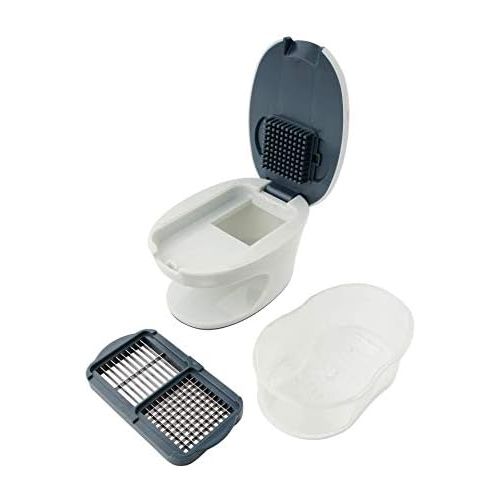  [아마존베스트]Fackelmann Easy Repair Garlic Shredder, Removable Container with Integrated Grater and 2-in-1 Insert, Secure Grip with Non-Slip Feet (Colour: White/Blue/Grey)