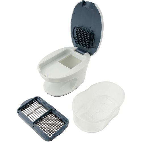  [아마존베스트]Fackelmann Easy Repair Garlic Shredder, Removable Container with Integrated Grater and 2-in-1 Insert, Secure Grip with Non-Slip Feet (Colour: White/Blue/Grey)