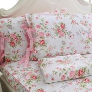 FADFAY Cotton Bed Sheets Set Shabby Rose Floral Print Sheet Bedding 4-Piece Twin Extra Long Size