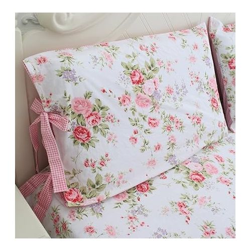  FADFAY Cotton Bed Sheets Set Shabby Rose Floral Print Sheet Bedding 4-Piece Twin Extra Long Size