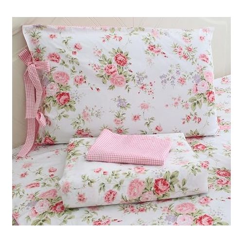  FADFAY Cotton Bed Sheets Set Shabby Rose Floral Print Sheet Bedding 4-Piece Twin Extra Long Size