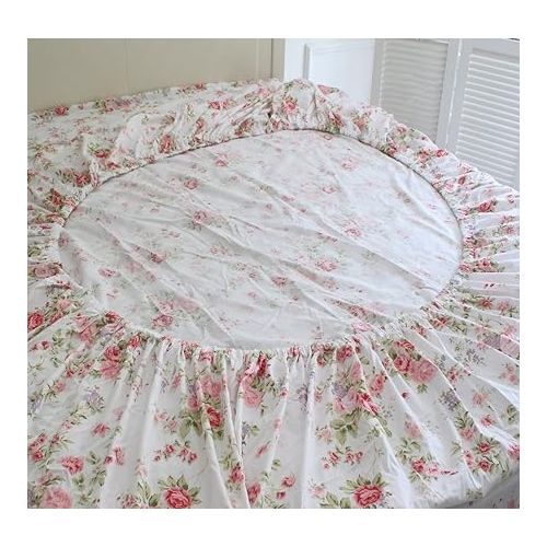  FADFAY Cotton Bed Sheets Set Shabby Rose Floral Print Sheet Bedding 4-Piece Twin Extra Long Size