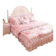 FADFAY,Romantic Flower Print Bedding Set,Floral Bed Set,Princess Lace Ruffle Duvet Cover King Queen Twin,4Pcs (TWIN)