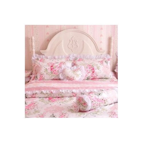  FADFAY,Romantic Flower Print Bedding Set,Floral Bed Set,Princess Lace Ruffle Duvet Cover King Queen Twin,4Pcs (TWIN)