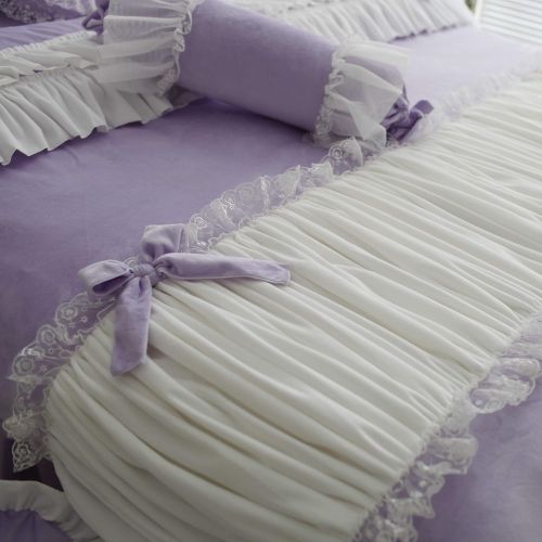  FADFAY Velvet Bedding Queen Purple Girls Bedding Duvet Cover Set Premium Romantic White Ruffle Duvet Cover Sets 4-Piece:1 Duvet Cover，1 Bed Skirt，2 pillowshams