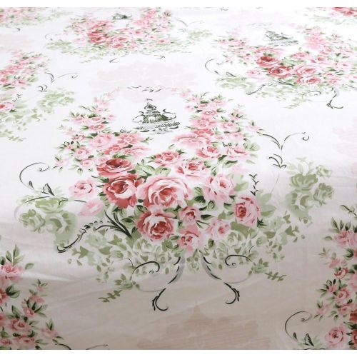  FADFAY 4 Piece Home Textile Floral Print Duvet Cover Bedding Set for Girls, Full Size, Pink Rose