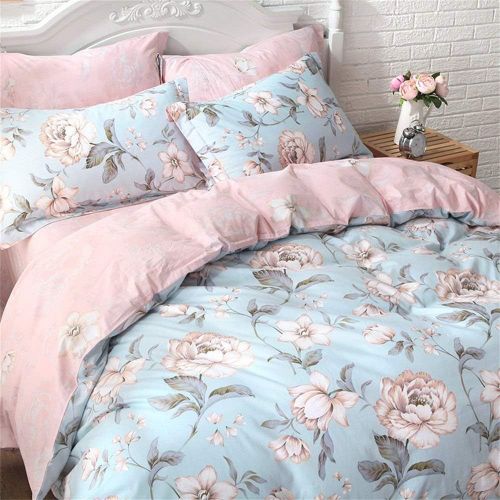  FADFAY Aqua Bedding Set Red Flower Romantic Girls Duvet Cover Sets Full Size 4PCS