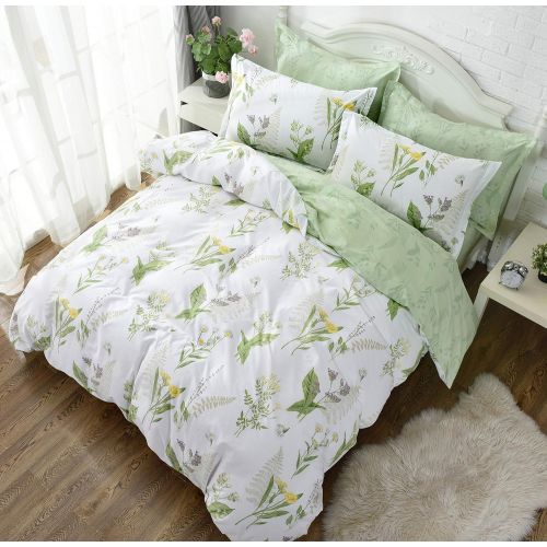  FADFAY Shabby Green Floral Duvet Cover Set Cotton Twin XL Girls Bedding Set 4 PCS(1flat Sheet+1duvet Cover+2pillowcases) Twin Extra Long Size
