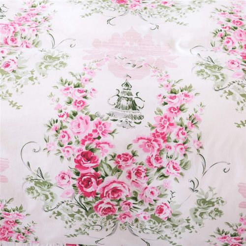  FADFAY Home Textile Pink Rose Floral Print Duvet Cover Bedding Set For Girls 4 Pieces Queen Size