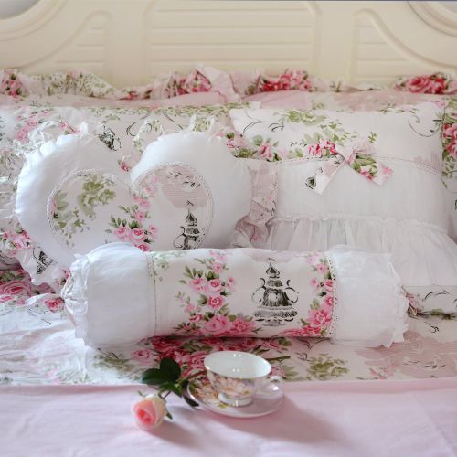  FADFAY Home Textile Pink Rose Floral Print Duvet Cover Bedding Set For Girls 4 Pieces Queen Size