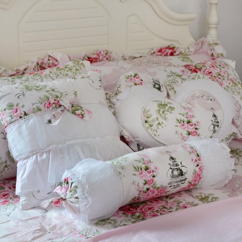  FADFAY Home Textile Pink Rose Floral Print Duvet Cover Bedding Set For Girls 4 Pieces Queen Size