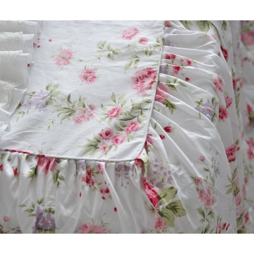  FADFAY Queens House Shabby Roses Floral Printed Bed Coverlets Dust Ruffles Bed Skirts Bedspreads-Queen,30 Drop