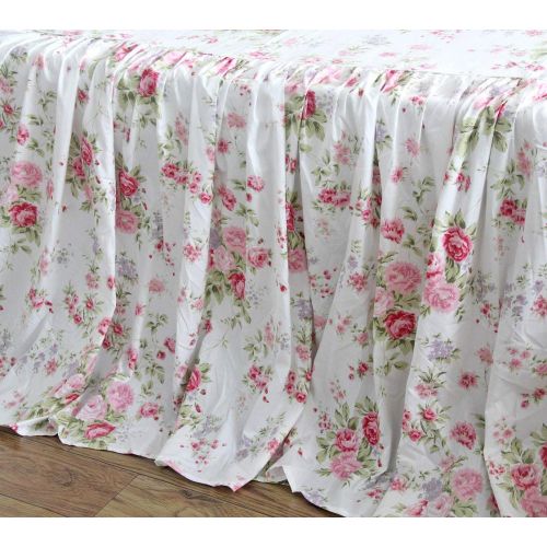  FADFAY Queens House Shabby Roses Floral Printed Bed Coverlets Dust Ruffles Bed Skirts Bedspreads-Queen,30 Drop