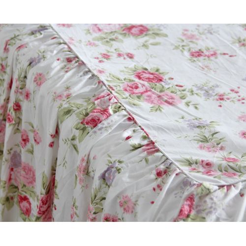  FADFAY Queens House Shabby Roses Floral Printed Bed Coverlets Dust Ruffles Bed Skirts Bedspreads-Queen,30 Drop