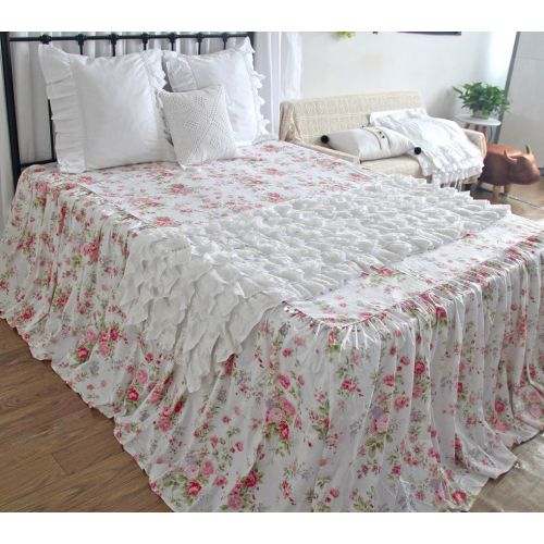  FADFAY Queens House Shabby Roses Floral Printed Bed Coverlets Dust Ruffles Bed Skirts Bedspreads-Queen,30 Drop