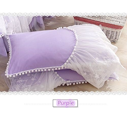  FADFAY Home Textile,Beautiful Korean Lace Bedding Sets,Luxury Girls Purple Lace Ruffle Bedding Sets,Romantic Princess Wedding Bedding Set,Girls Fairy Bedding Sets Full Size