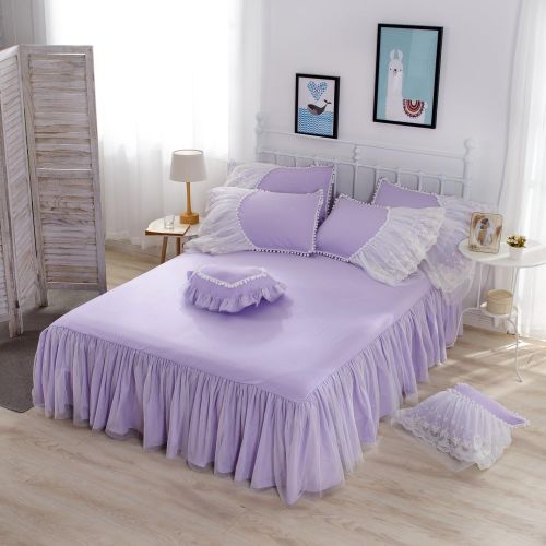  FADFAY Home Textile,Beautiful Korean Lace Bedding Sets,Luxury Girls Purple Lace Ruffle Bedding Sets,Romantic Princess Wedding Bedding Set,Girls Fairy Bedding Sets Full Size