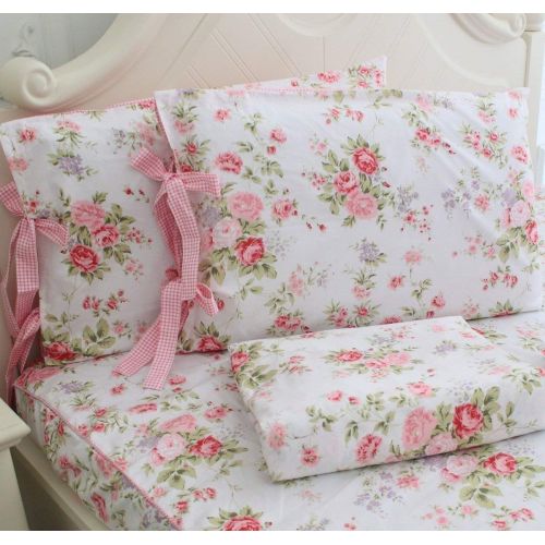  FADFAY Shabby Rose Floral Duvet Cover Pink Plaid Girls Bedding Set 100% Cotton Hypoallergenic Bed Sheet Set,7Pcs (1 Duvet Cover +1 Fitted Sheet+ 1 Flat Sheet +2 Standard+2 King Pil