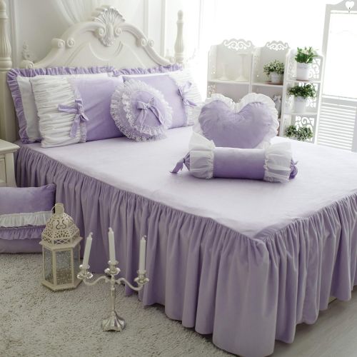  FADFAY Cute Girls Short Plush Bedding Set Romantic White Ruffle Duvet Cover Sets 4-Piece,Purple Full