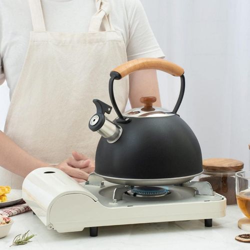  FAKEME Stove Top Tea Kettle with Wood Pattern Anti Scald Handle Stainless Steel Teapot for All Kitchen Stove Top/Induction Gas Electric Applicable