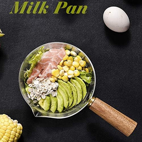  FAKEME Glass Sauce Pan Nonstick Sauce Pot Heat Resistant Pasta Pot Milk Pan Wooden Handle Stovetop Pot Kitchen for Noodle Milk Baby Food Mixed Salad Tea 600ml