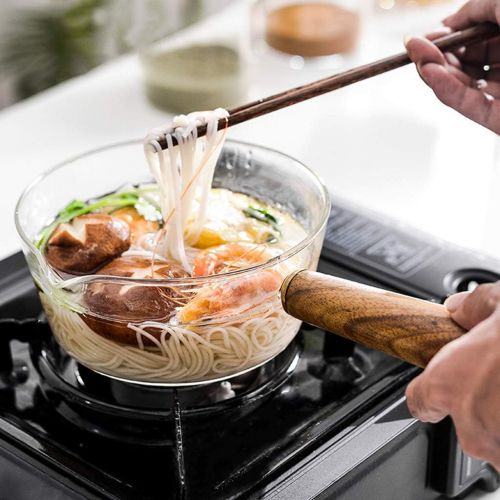  FAKEME Glass Sauce Pan Nonstick Sauce Pot Heat Resistant Pasta Pot Milk Pan Wooden Handle Stovetop Pot Kitchen for Noodle Milk Baby Food Mixed Salad Tea 600ml