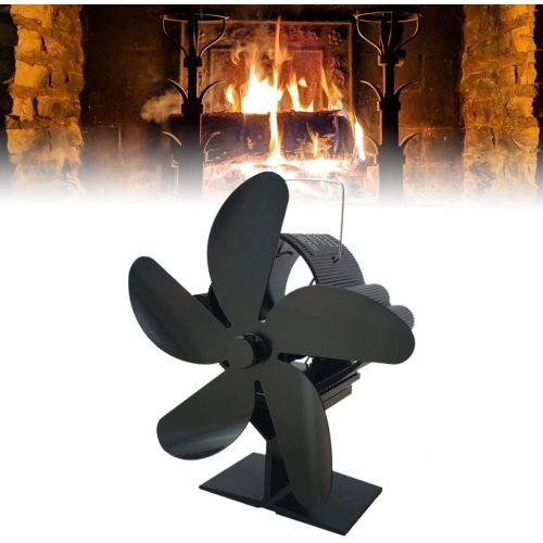  FAKEME 5 Blades Heat Powered Stove Fan, Wood Stove Fire Place Burning Heating Fan for Gas/Pellet/Log Burner/Fireplace, Saving Fule, Eco Friendly Black