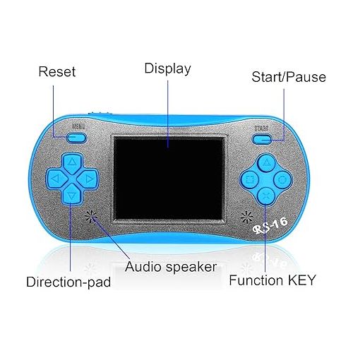  Handheld Game Player for Kids Adults- FAMILY POCKET RS16 Portable Classic Game Controller Built-in 260 Game 2.5 inch LCD Retro Arcade Video Game System Children's Birthday Gift (RS-16 Blue1)