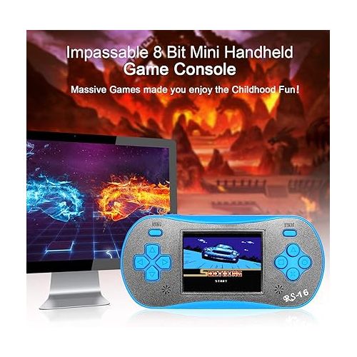  Handheld Game Player for Kids Adults- FAMILY POCKET RS16 Portable Classic Game Controller Built-in 260 Game 2.5 inch LCD Retro Arcade Video Game System Children's Birthday Gift (RS-16 Blue1)