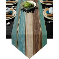 [아마존베스트]FAMILYDECOR Linen Burlap Table Runner Dresser Scarves, Retro Old Wood Barn Teal Table Runners for Farmhouse Kitchen, Dinner Holiday Parties, Wedding, Events, Decor - 13 x 70 Inch