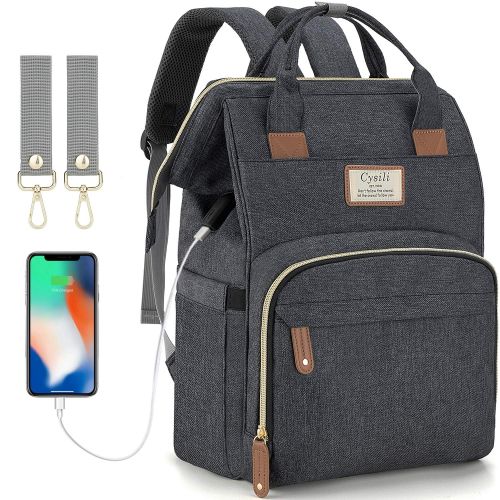  [아마존베스트]FANCYOUT Diaper Bag Backpack with USB Charging Port and Stroller Straps, Maternity Nappy Bag with Insulated Feeding Bottle Pockets & Changing Pad Pocket, Waterproof Travel Backpack (Dark Gr