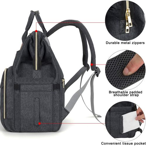  [아마존베스트]FANCYOUT Diaper Bag Backpack with USB Charging Port and Stroller Straps, Maternity Nappy Bag with Insulated Feeding Bottle Pockets & Changing Pad Pocket, Waterproof Travel Backpack (Dark Gr