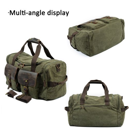  FANDARE Duffle Bag Travel Tote Duffel Weekend Bag Handbag Luggage Leather Canvas