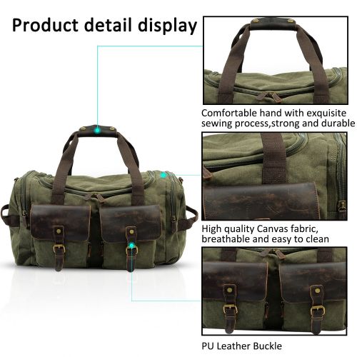  FANDARE Duffle Bag Travel Tote Duffel Weekend Bag Handbag Luggage Leather Canvas