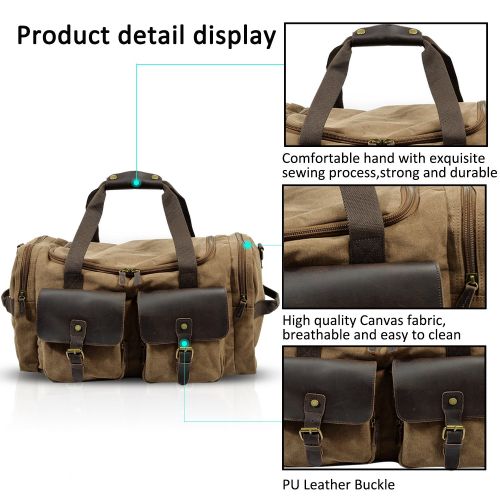  FANDARE Duffle Bag Travel Tote Duffel Weekend Bag Handbag Luggage Leather Canvas