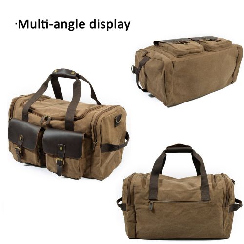  FANDARE Duffle Bag Travel Tote Duffel Weekend Bag Handbag Luggage Leather Canvas