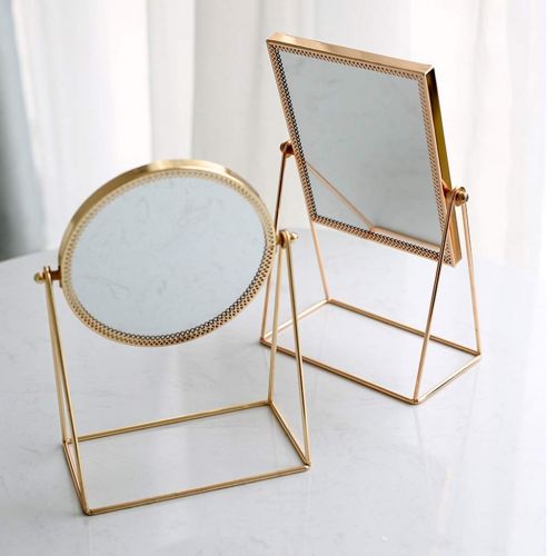  FANGFANG Fangfang Nordic Style Makeup Mirror Desktop Desktop Dressing Beauty Portable Portable Gold Two Sizes (Color : Gold, Size : 1715cm)