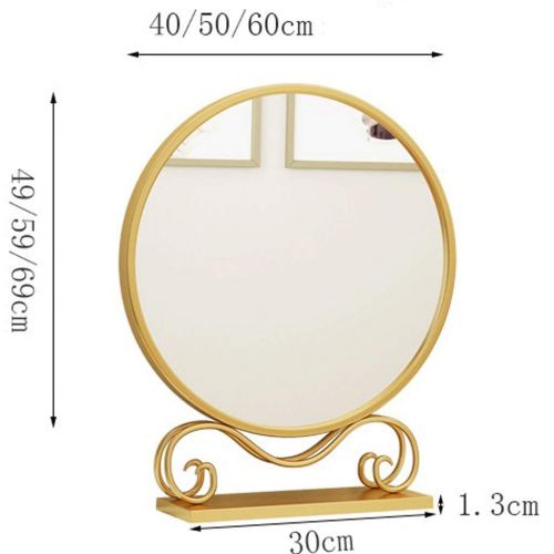  FANGFANG Fangfang Round Makeup Mirror Desktop Bedroom Desktop Princess Dressing Table Wrought Iron Gold Three Size (Color : Gold, Size : 5050cm)