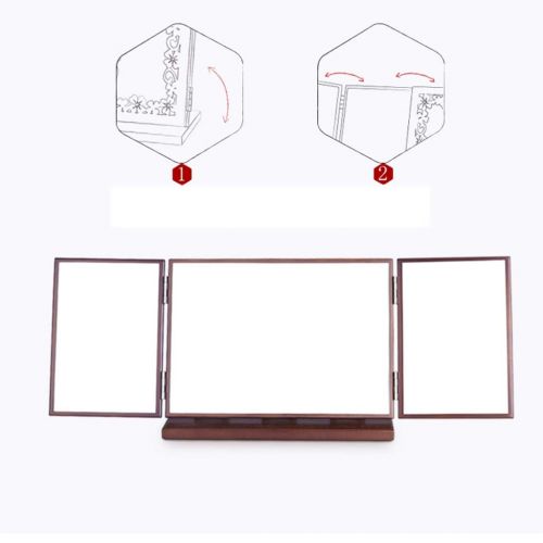  FANGFANG Fangfang Wooden Retro Makeup Mirror Desktop Portable Folding European Portable Dressing Wine red 24.517.3cm (Color : Red, Size : 24.517.3cm)