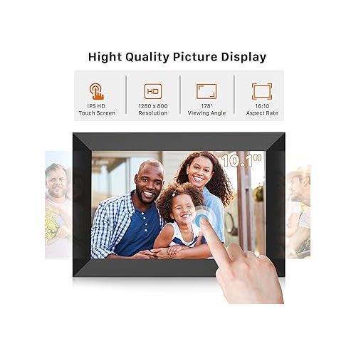  FANGOR 10.1 Inch WiFi Digital Picture Frame 1280x800 HD IPS Touch Screen, Electronic Smart Photo Frame with 32GB Storage, Auto-Rotate, Instantly Share Photos/Videos via Uhale App from Anywhere