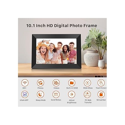  FANGOR 10.1 Inch WiFi Digital Picture Frame 1280x800 HD IPS Touch Screen, Electronic Smart Photo Frame with 32GB Storage, Auto-Rotate, Instantly Share Photos/Videos via Uhale App from Anywhere