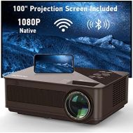 Native 1080P WiFi Projector Outdoor Movie Projector with 100 Projection Screen Included, FANGOR Bluetooth Projector 4K Supported Video Projector, Compatible with Phones, Laptops,