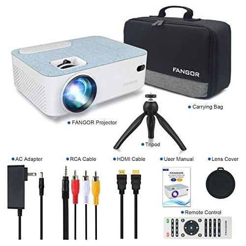  FANGOR HD Bluetooth Projector, 4500 Lux Portable LCD Projector 720P Native Resolution with Carrying Bag and Tripod, Compatible with Smartphone, TV Stick,Roku, PS4, Xbox, Full HD 1