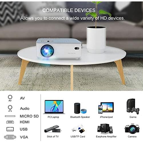  FANGOR HD Bluetooth Projector, 4500 Lux Portable LCD Projector 720P Native Resolution with Carrying Bag and Tripod, Compatible with Smartphone, TV Stick,Roku, PS4, Xbox, Full HD 1