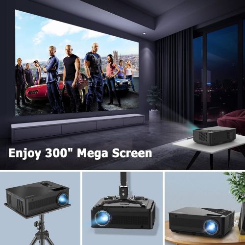  Native 1080P WiFi Projector - Outdoor Movie Projector with 100 Projection Screen Included, FANGOR Bluetooth Projector 4K-Supported Video Projector, Compatible with Phones, Laptops,